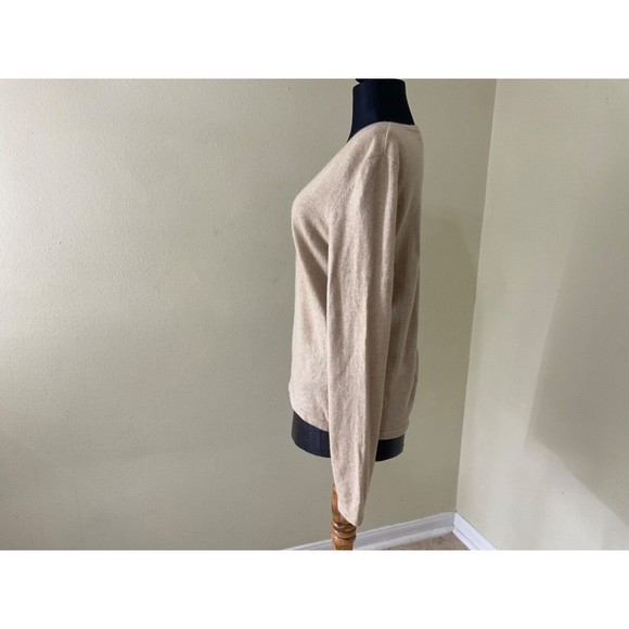 100% Cashmere Light Oatmeal Soft V Neck Knit Sweater S/M 6-8 Long sleeve - Picture 3 of 11